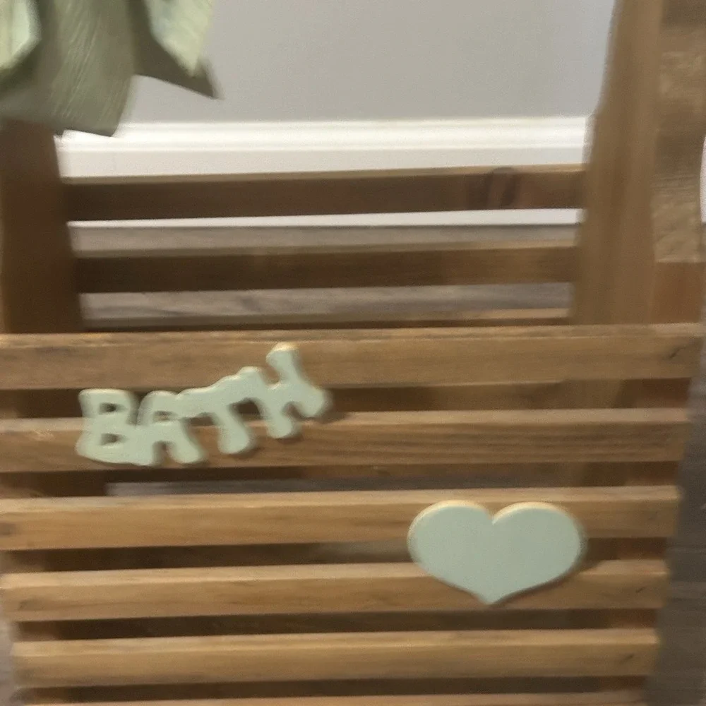 Wooden Bath Caddy Carrier With Handle Hand Made Farmhouse/Country Bow &‎ Letters